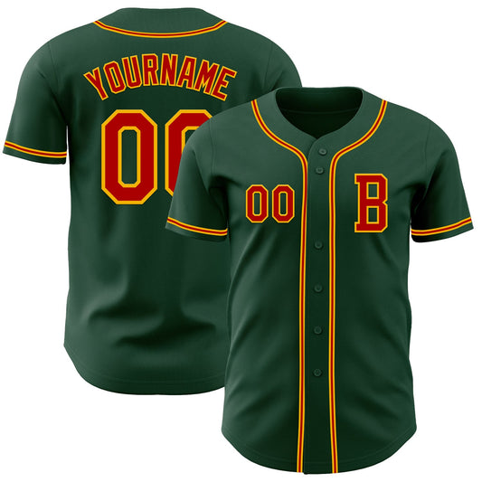 Custom Green Red-Gold Authentic Baseball Jersey - Sky-Custom