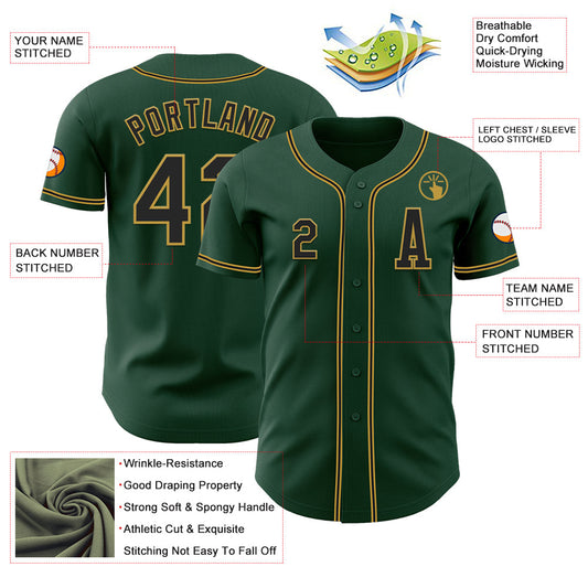 Custom Green Black-Old Gold Authentic Baseball Jersey - Sky-Custom