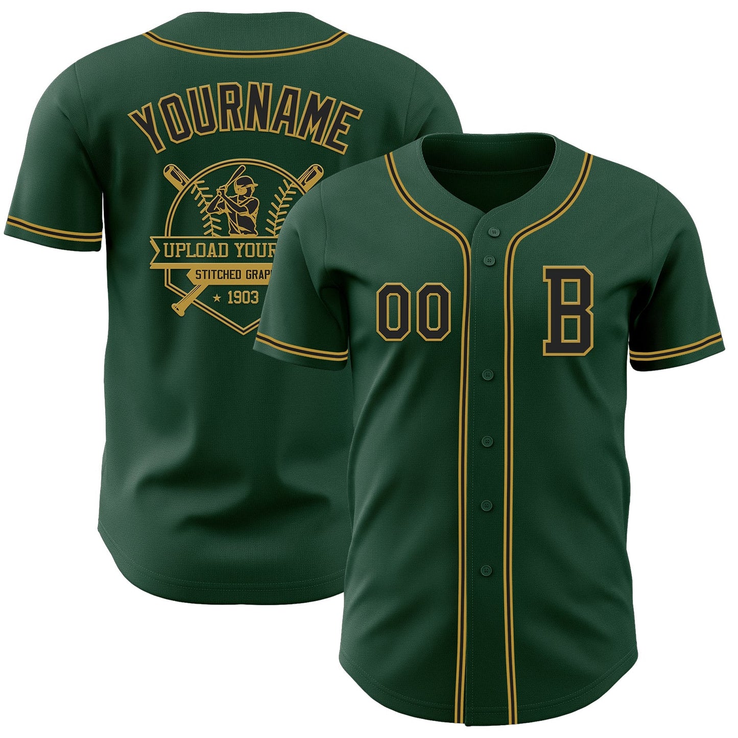 Custom Green Black-Old Gold Authentic Baseball Jersey - Sky-Custom
