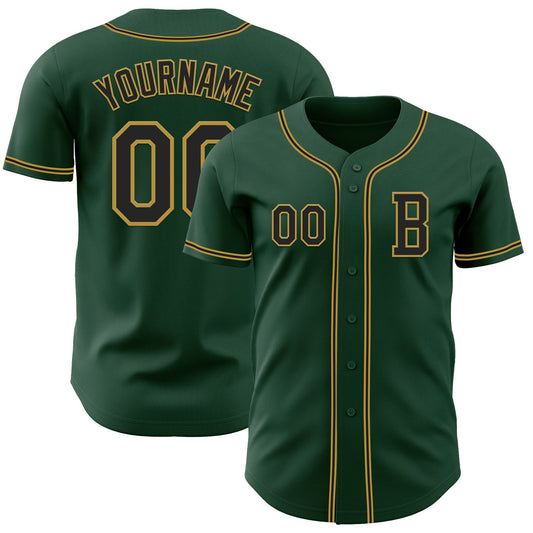 Custom Green Black-Old Gold Authentic Baseball Jersey - Sky-Custom