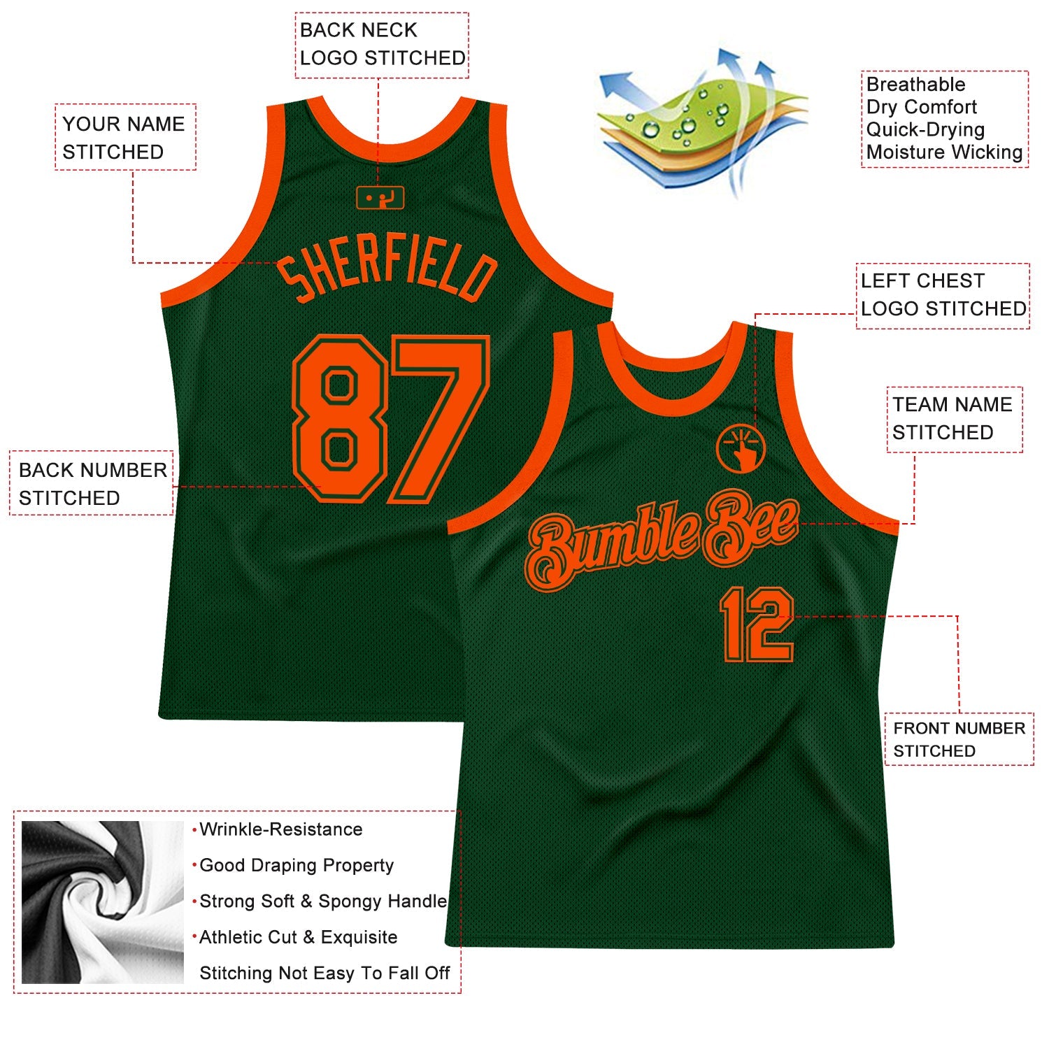 Custom Green Orange Authentic Throwback Basketball Jersey - Sky-Custom