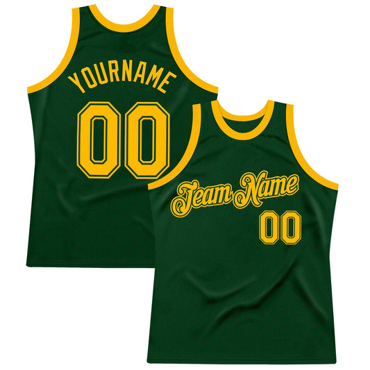 Custom Green Gold Authentic Throwback Basketball Jersey - Sky-Custom