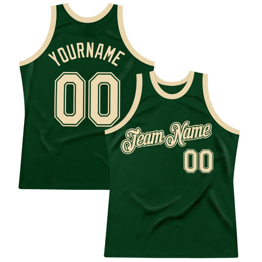 Custom Green Cream Authentic Throwback Basketball Jersey - Sky-Custom