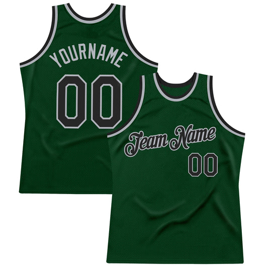 Custom Green Black-Gray Authentic Throwback Basketball Jersey - Sky-Custom
