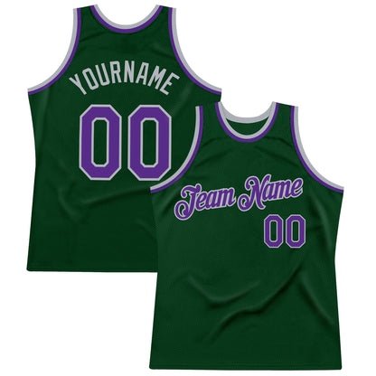 Custom Green Purple-Gray Authentic Throwback Basketball Jersey - Sky-Custom