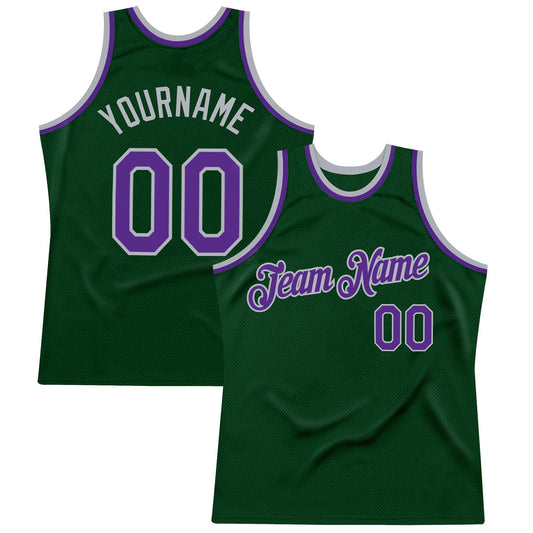 Custom Green Purple-Gray Authentic Throwback Basketball Jersey - Sky-Custom