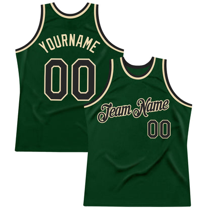 Custom Green Black-Cream Authentic Throwback Basketball Jersey - Sky-Custom