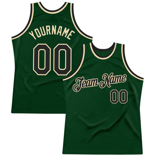 Custom Green Black-Cream Authentic Throwback Basketball Jersey - Sky-Custom