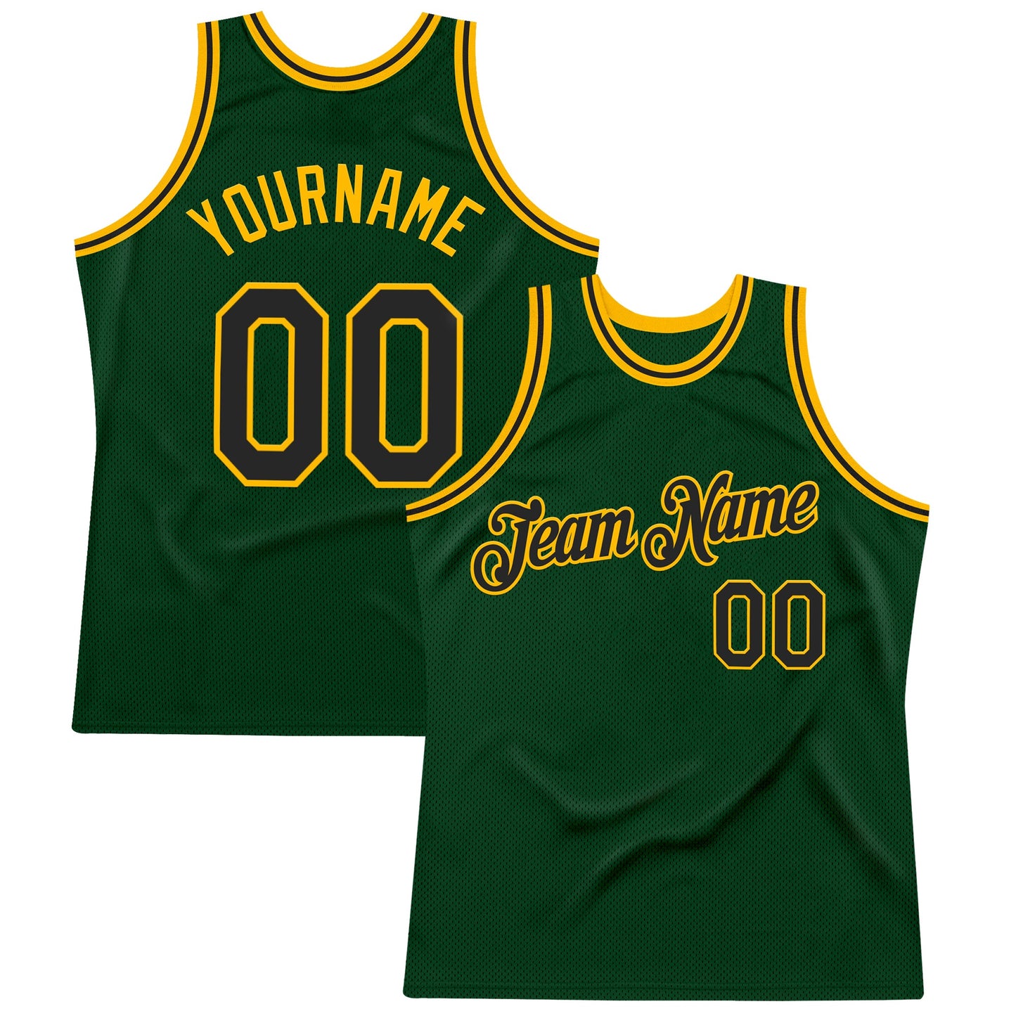 Custom Green Black-Gold Authentic Throwback Basketball Jersey - Sky-Custom