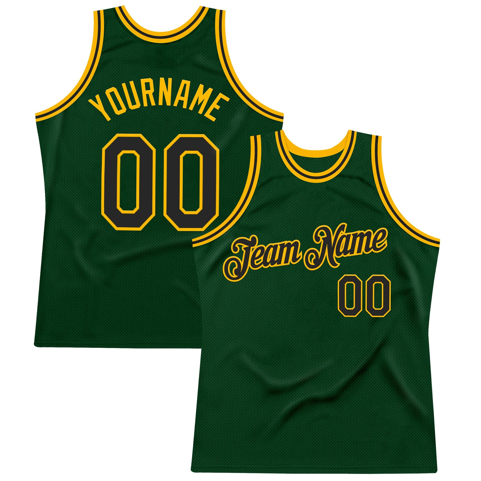 Custom Green Black-Gold Authentic Throwback Basketball Jersey - Sky-Custom