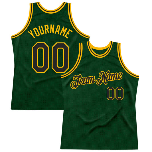 Custom Green Black-Gold Authentic Throwback Basketball Jersey - Sky-Custom