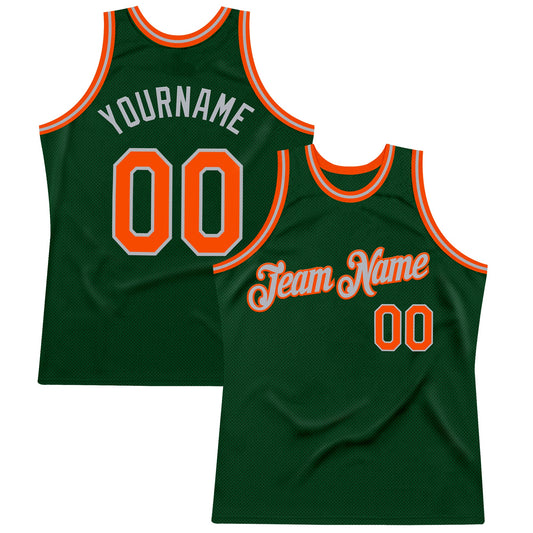 Custom Green Orange-Gray Authentic Throwback Basketball Jersey - Sky-Custom