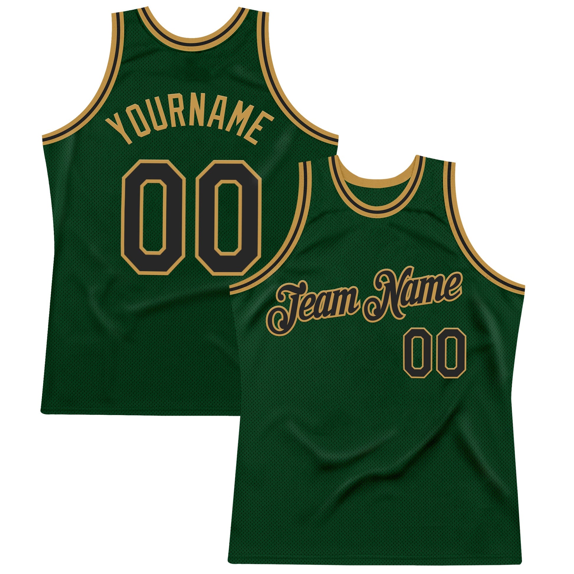 Custom Green Black-Old Gold Authentic Throwback Basketball Jersey - Sky-Custom