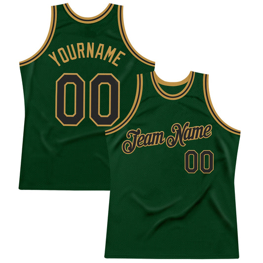 Custom Green Black-Old Gold Authentic Throwback Basketball Jersey - Sky-Custom