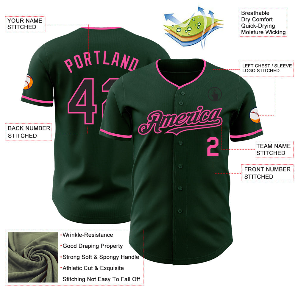 Custom Green Black-Pink Authentic Baseball Jersey - Sky-Custom