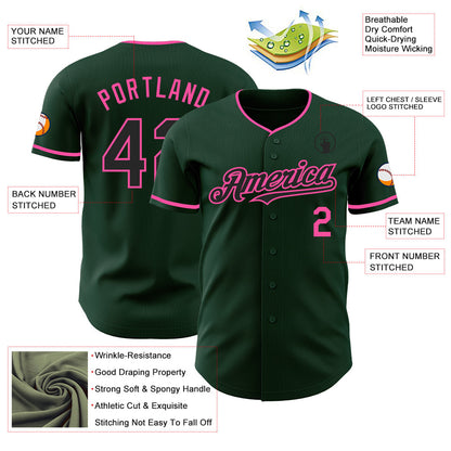 Custom Green Black-Pink Authentic Baseball Jersey - Sky-Custom