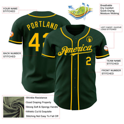 Custom Green Gold Authentic Baseball Jersey - Sky-Custom