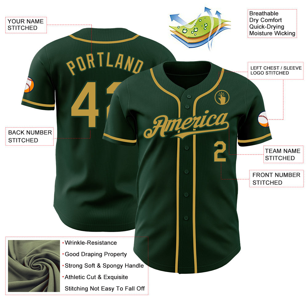 Custom Green Old Gold Authentic Baseball Jersey - Sky-Custom