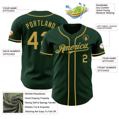 Custom Green Old Gold Authentic Baseball Jersey - Sky-Custom