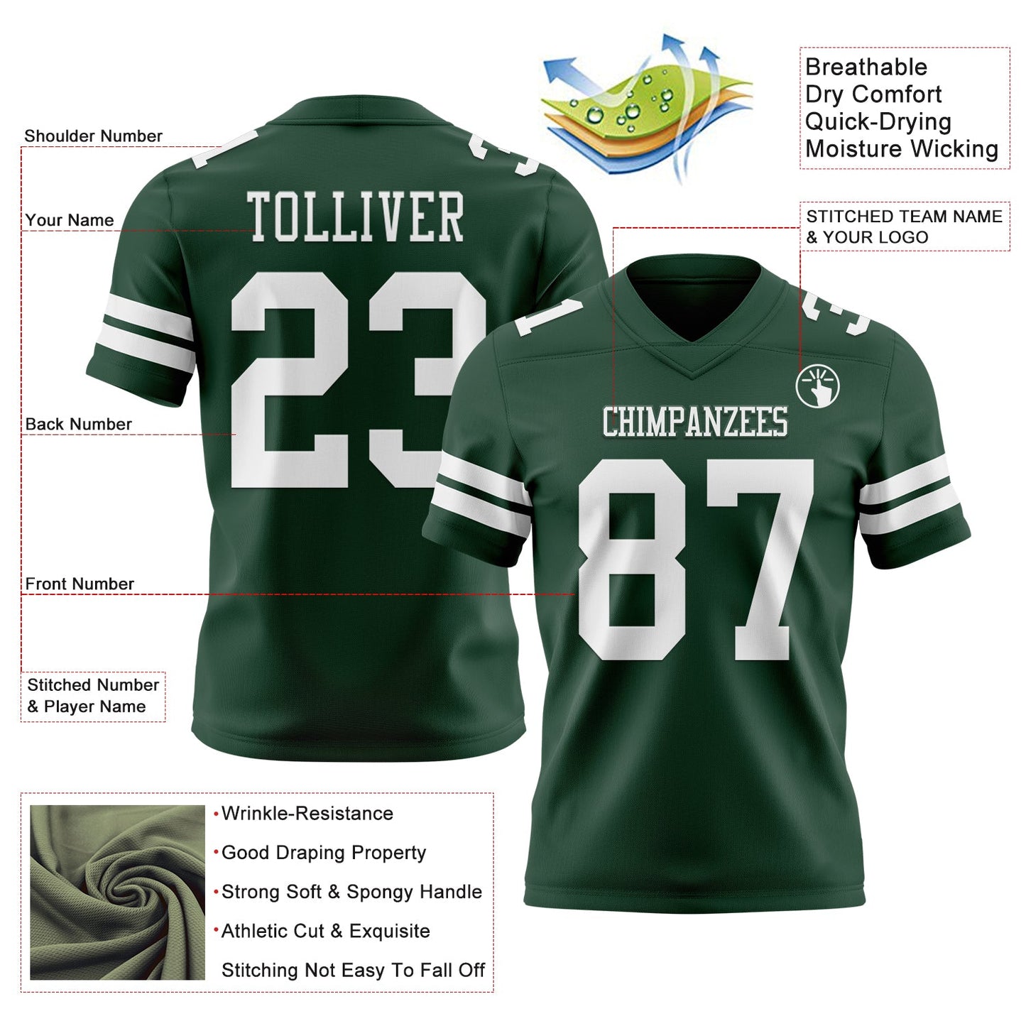 Custom Green White Mesh Authentic Football Jersey - Sky-Custom