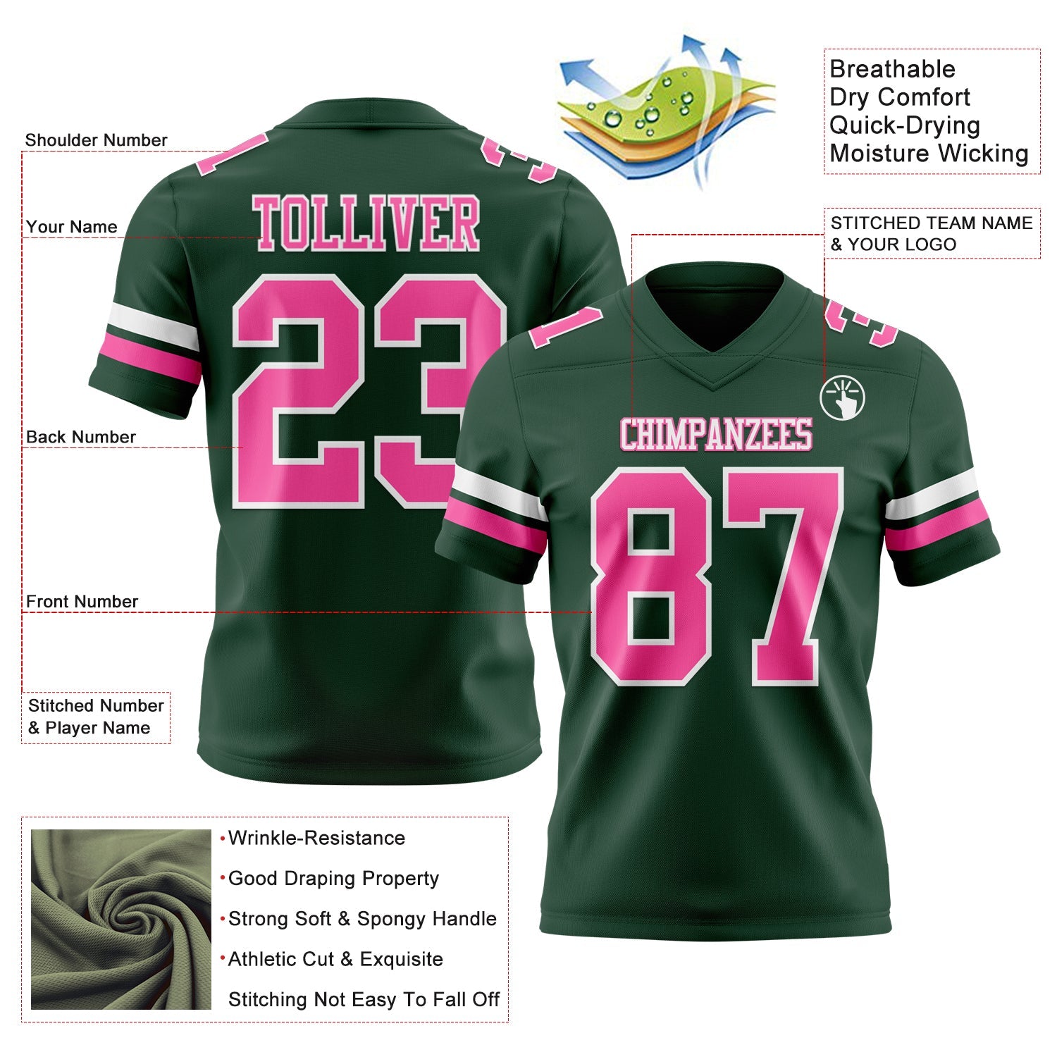 Custom Green Pink-White Mesh Authentic Football Jersey - Sky-Custom