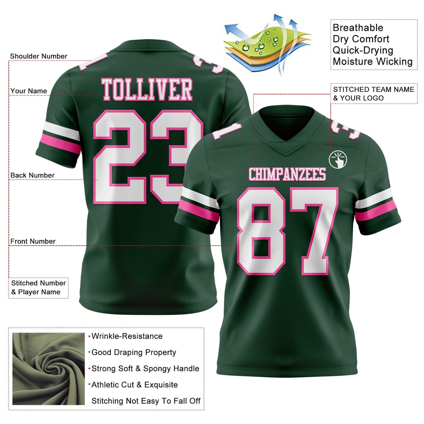Custom Green White-Pink Mesh Authentic Football Jersey - Sky-Custom