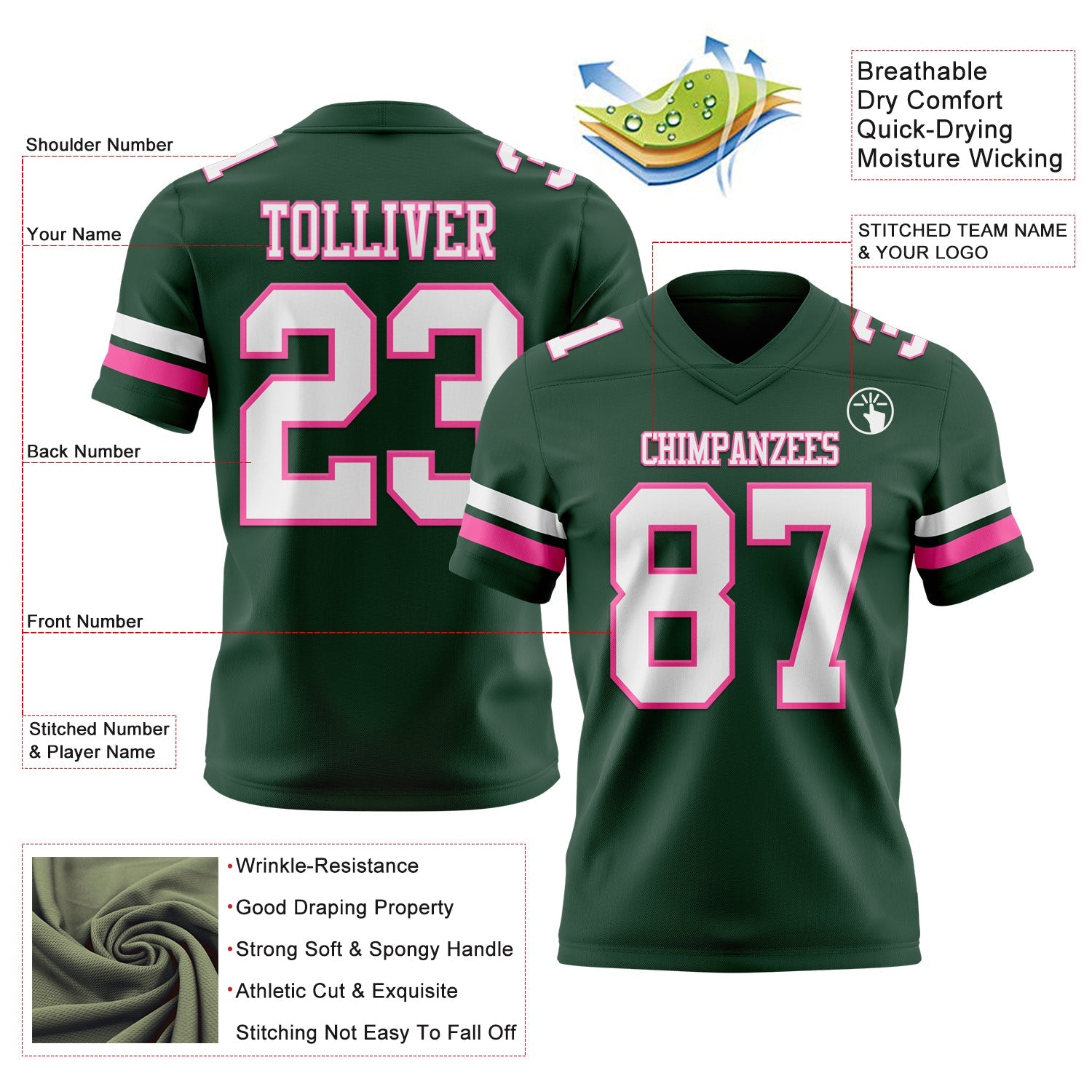 Custom Green White-Pink Mesh Authentic Football Jersey - Sky-Custom