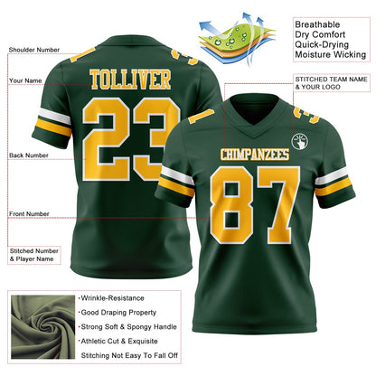 Custom Green Gold-White Mesh Authentic Football Jersey - Sky-Custom