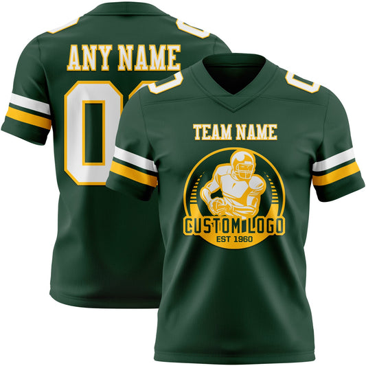 Custom Green White-Gold Mesh Authentic Football Jersey - Sky-Custom