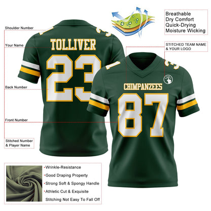 Custom Green White-Gold Mesh Authentic Football Jersey - Sky-Custom
