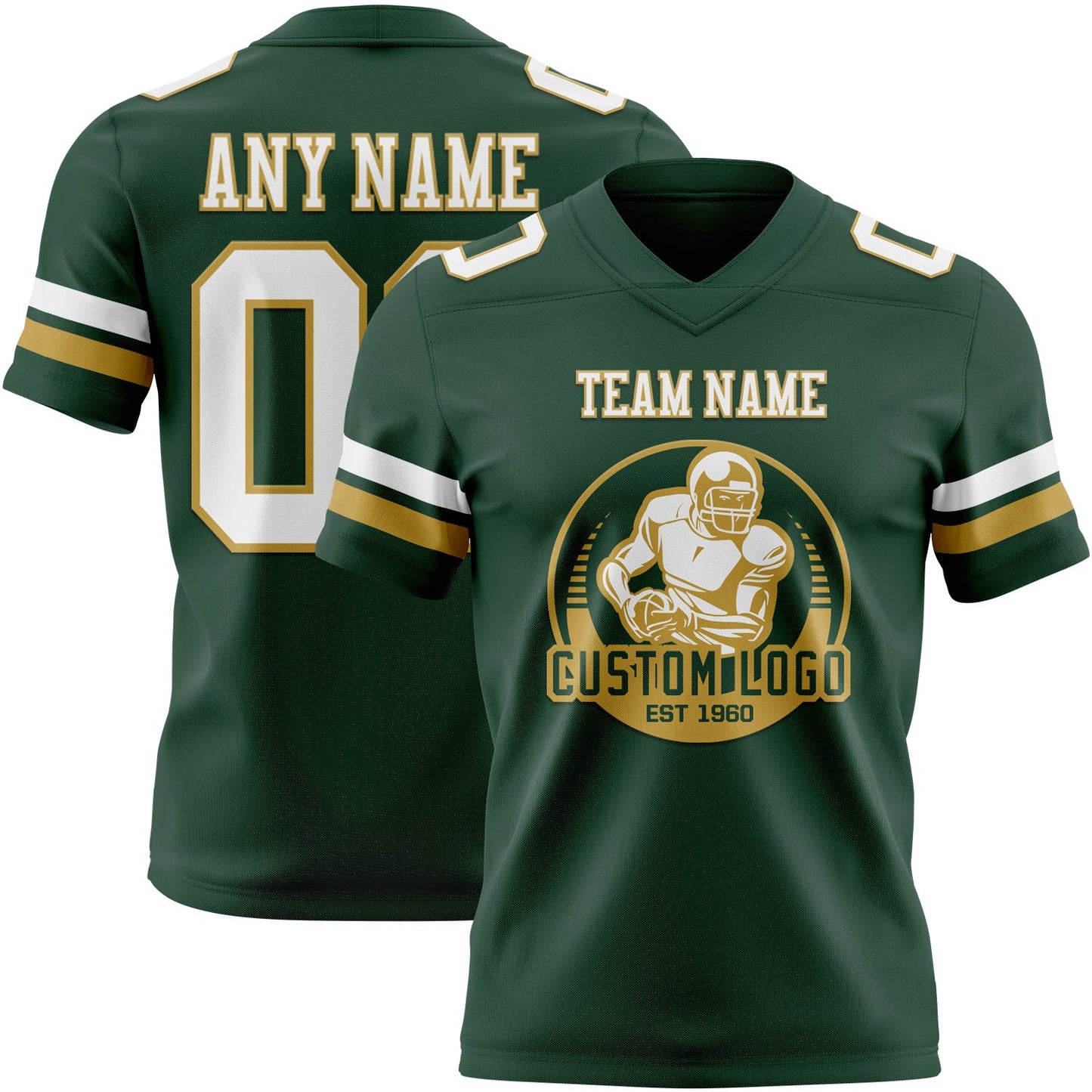 Custom Green White-Old Gold Mesh Authentic Football Jersey - Sky-Custom