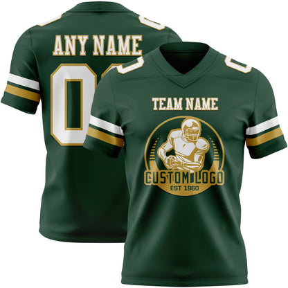 Custom Green White-Old Gold Mesh Authentic Football Jersey - Sky-Custom