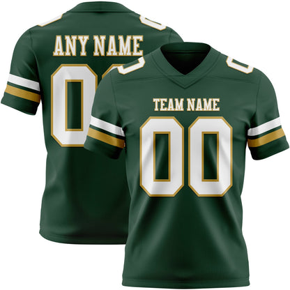 Custom Green White-Old Gold Mesh Authentic Football Jersey - Sky-Custom