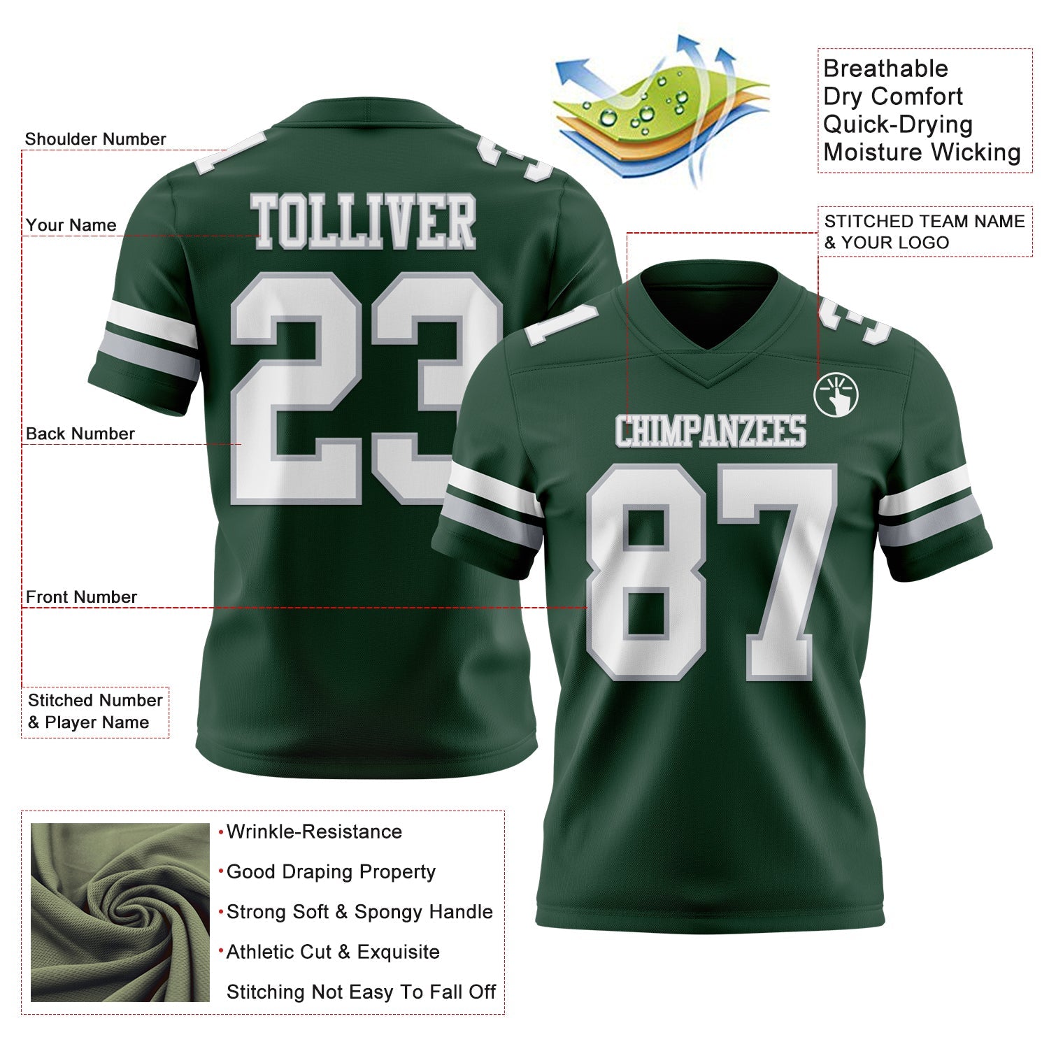Custom Green White-Gray Mesh Authentic Football Jersey - Sky-Custom