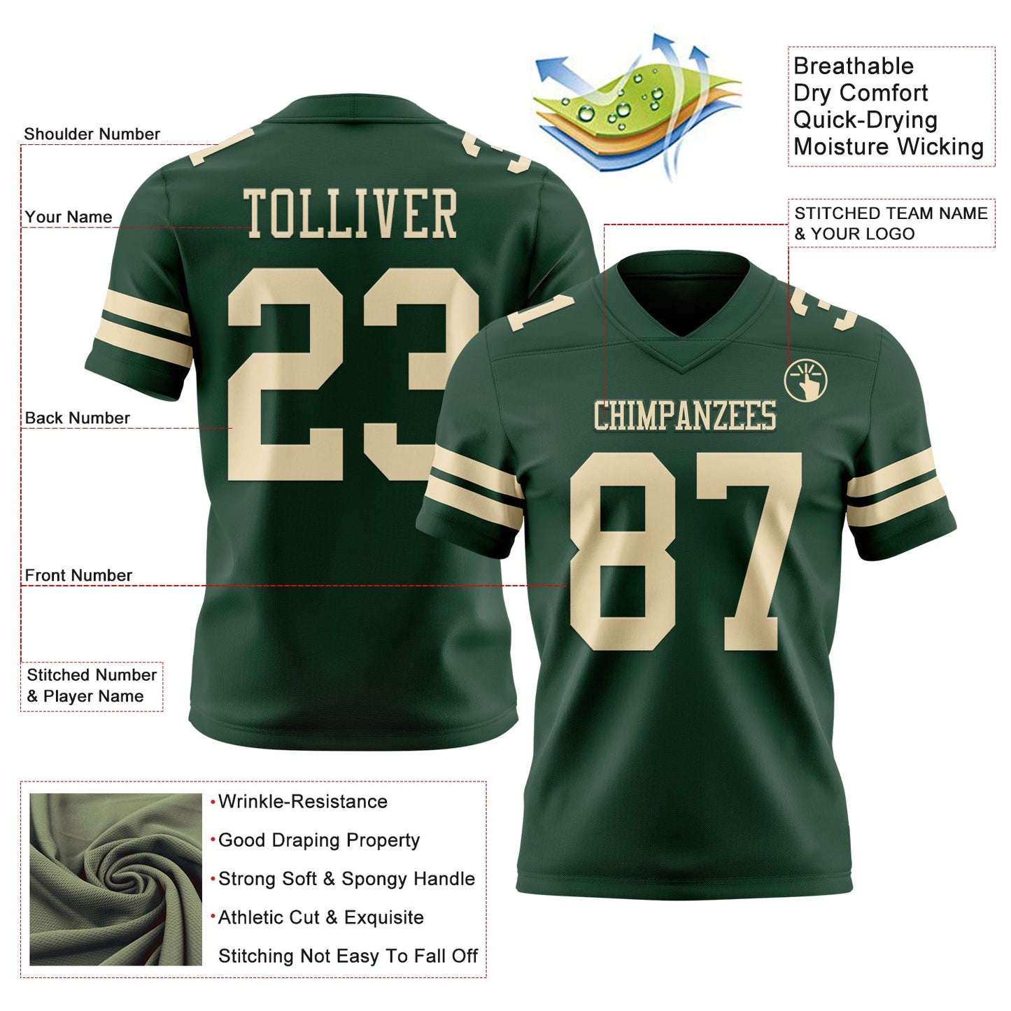 Custom Green Cream Mesh Authentic Football Jersey - Sky-Custom