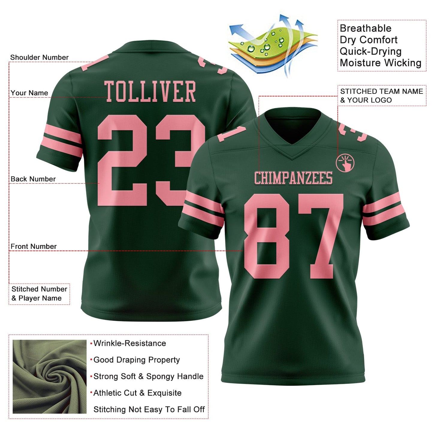 Custom Green Medium Pink Mesh Authentic Football Jersey - Sky-Custom