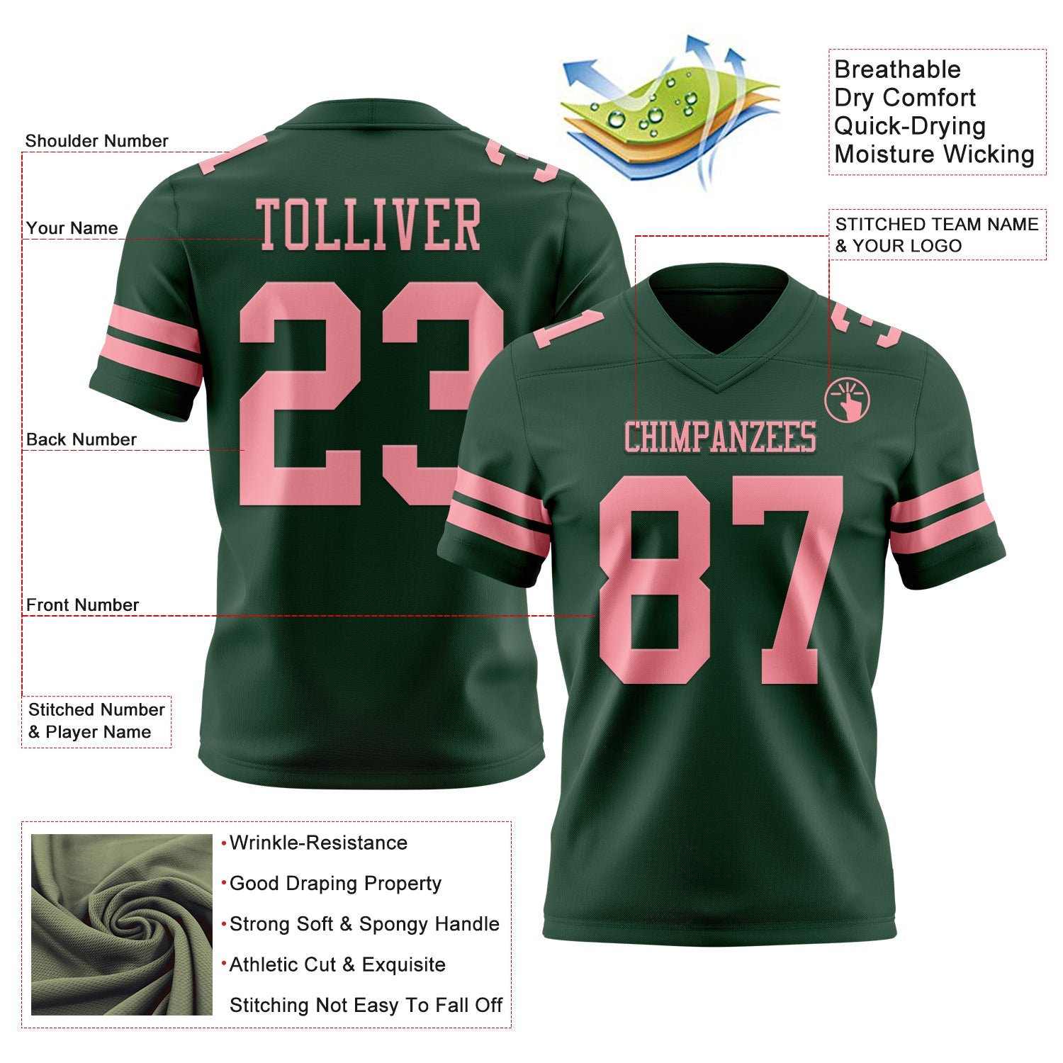 Custom Green Medium Pink Mesh Authentic Football Jersey - Sky-Custom