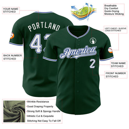 Custom Green White-Royal Authentic Baseball Jersey - Sky-Custom