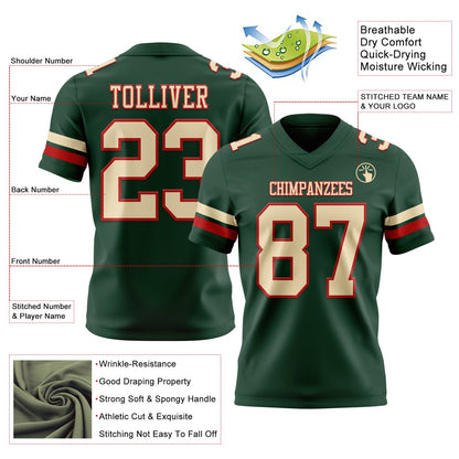 Custom Green Cream-Red Mesh Authentic Football Jersey - Sky-Custom