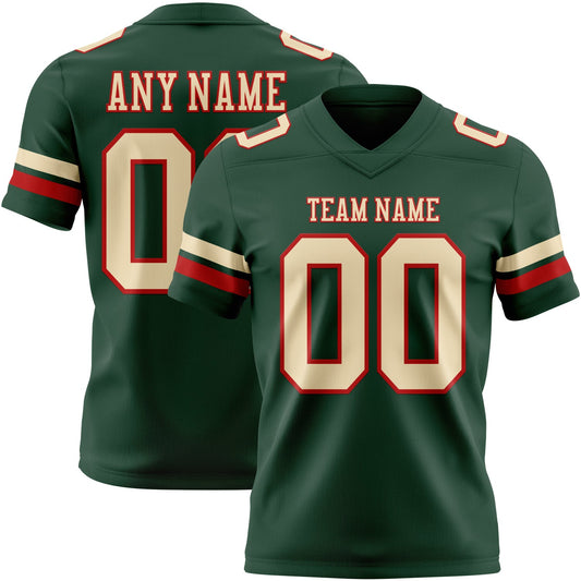 Custom Green Cream-Red Mesh Authentic Football Jersey - Sky-Custom