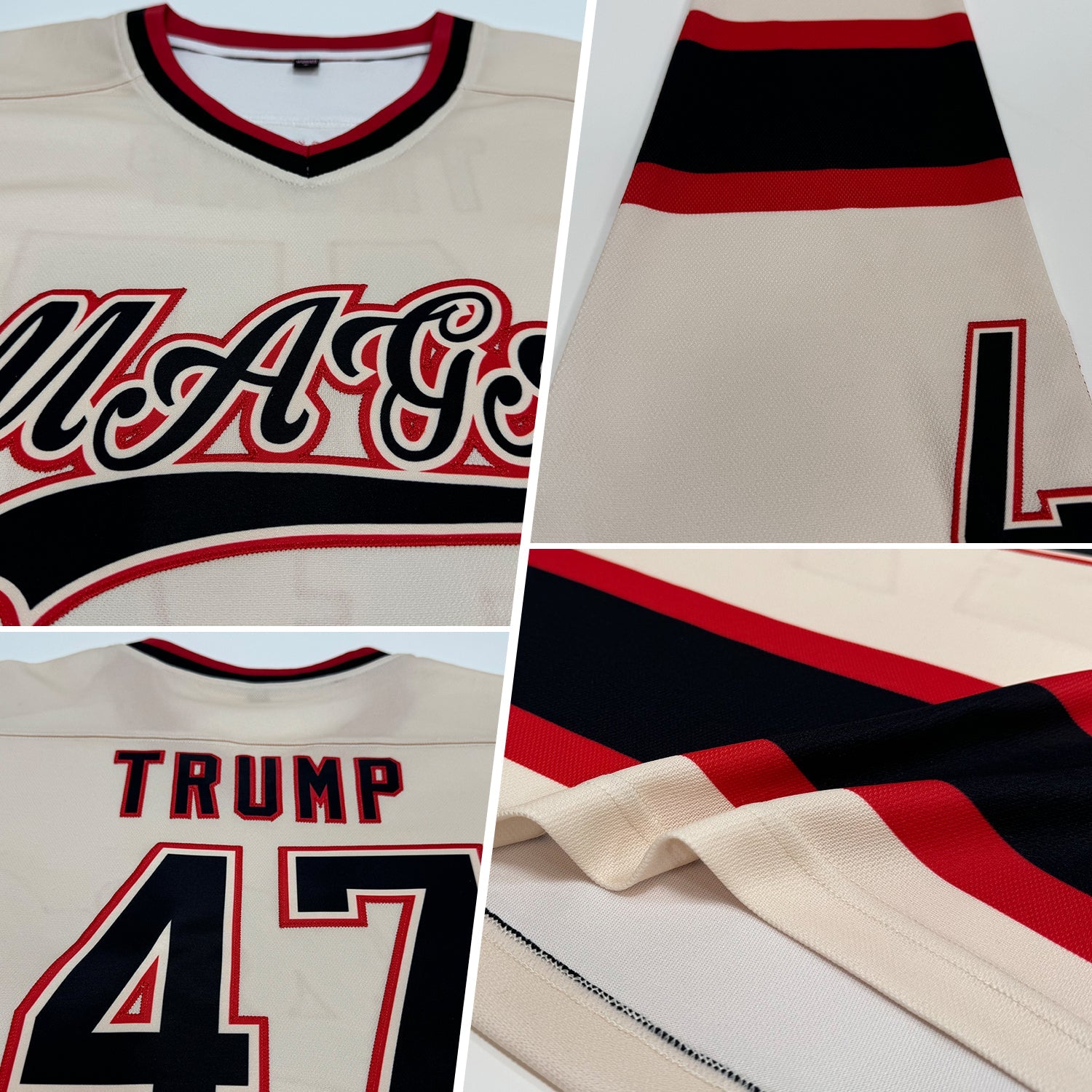 Custom Cream Black-Red Hockey Jersey - Sky-Custom