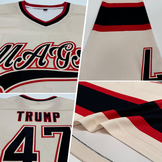 Custom Cream Black-Red Hockey Jersey - Sky-Custom