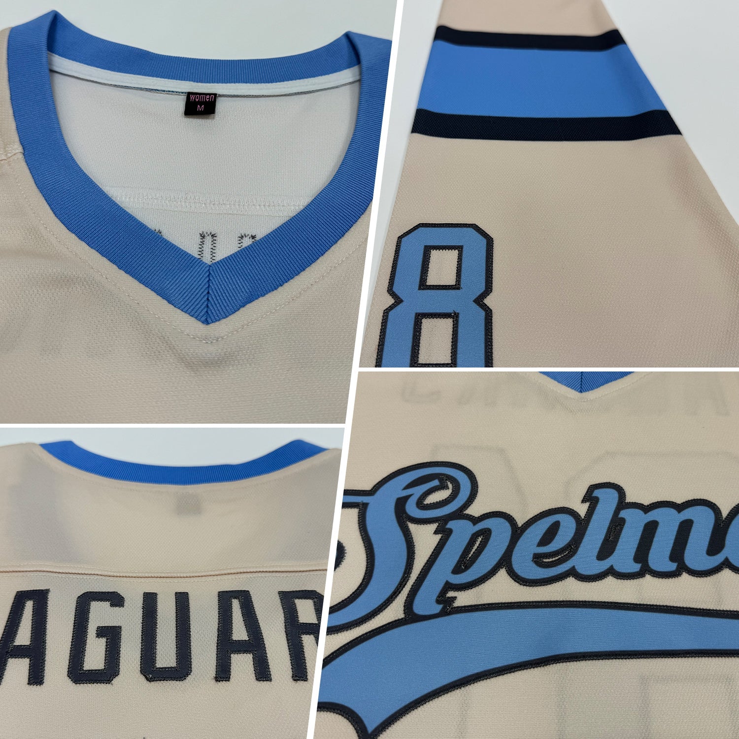 Custom Cream Light Blue-Steel Gray Hockey Jersey - Sky-Custom