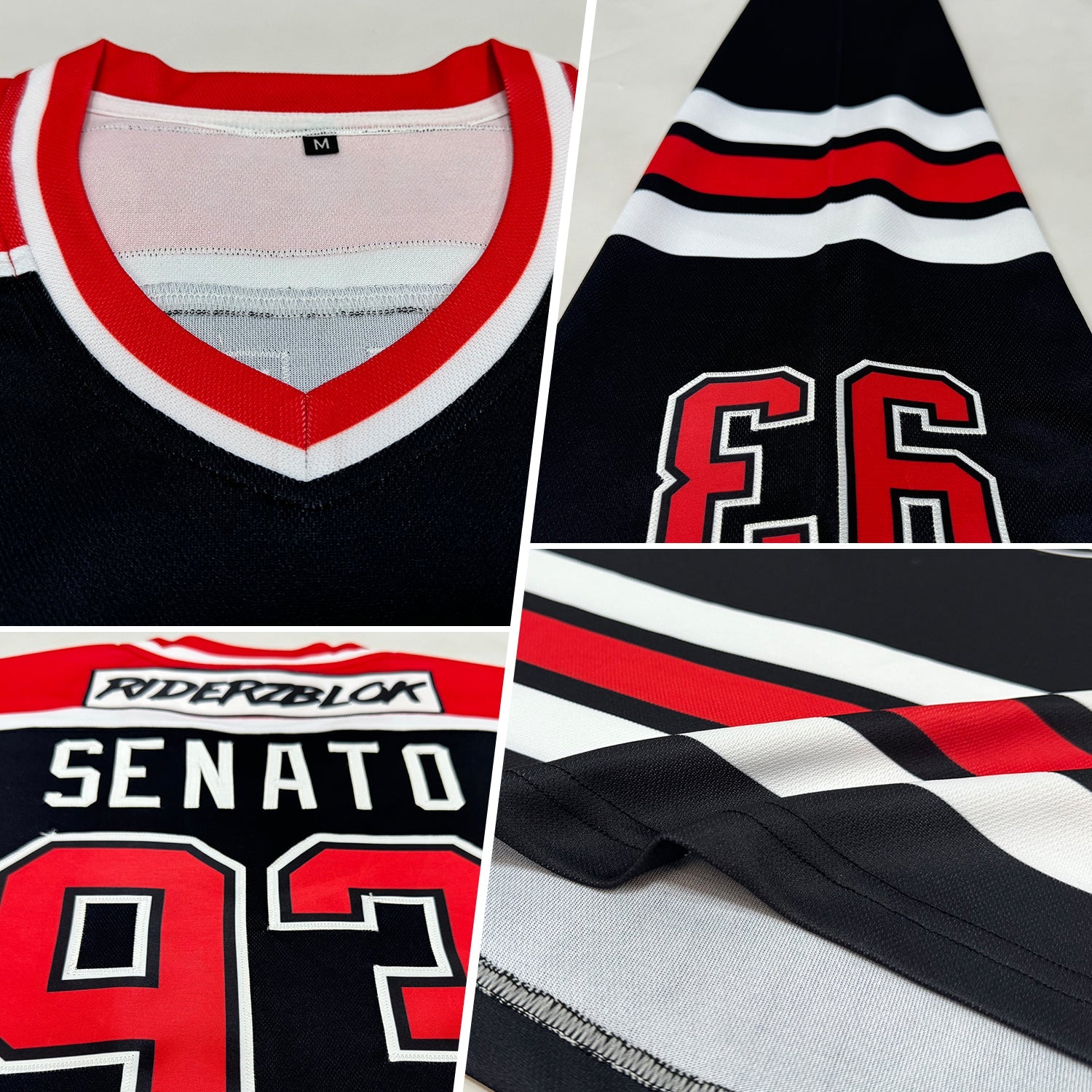 Custom Black Red-White Hockey Jersey - Sky-Custom