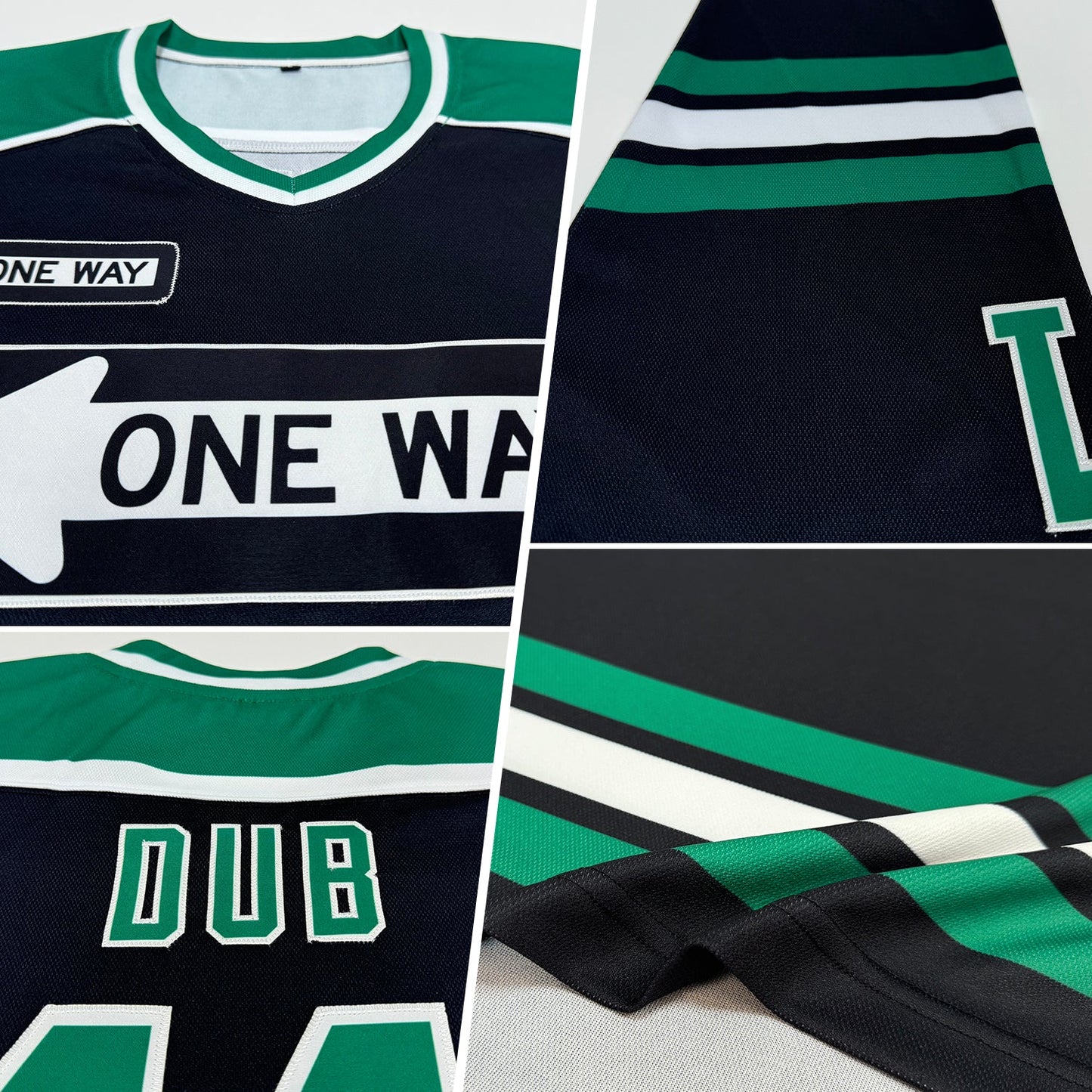Custom Black Kelly Green-White Hockey Jersey - Sky-Custom
