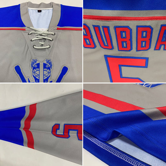 Custom Gray Red-Royal Hockey Lace Neck Jersey - Sky-Custom