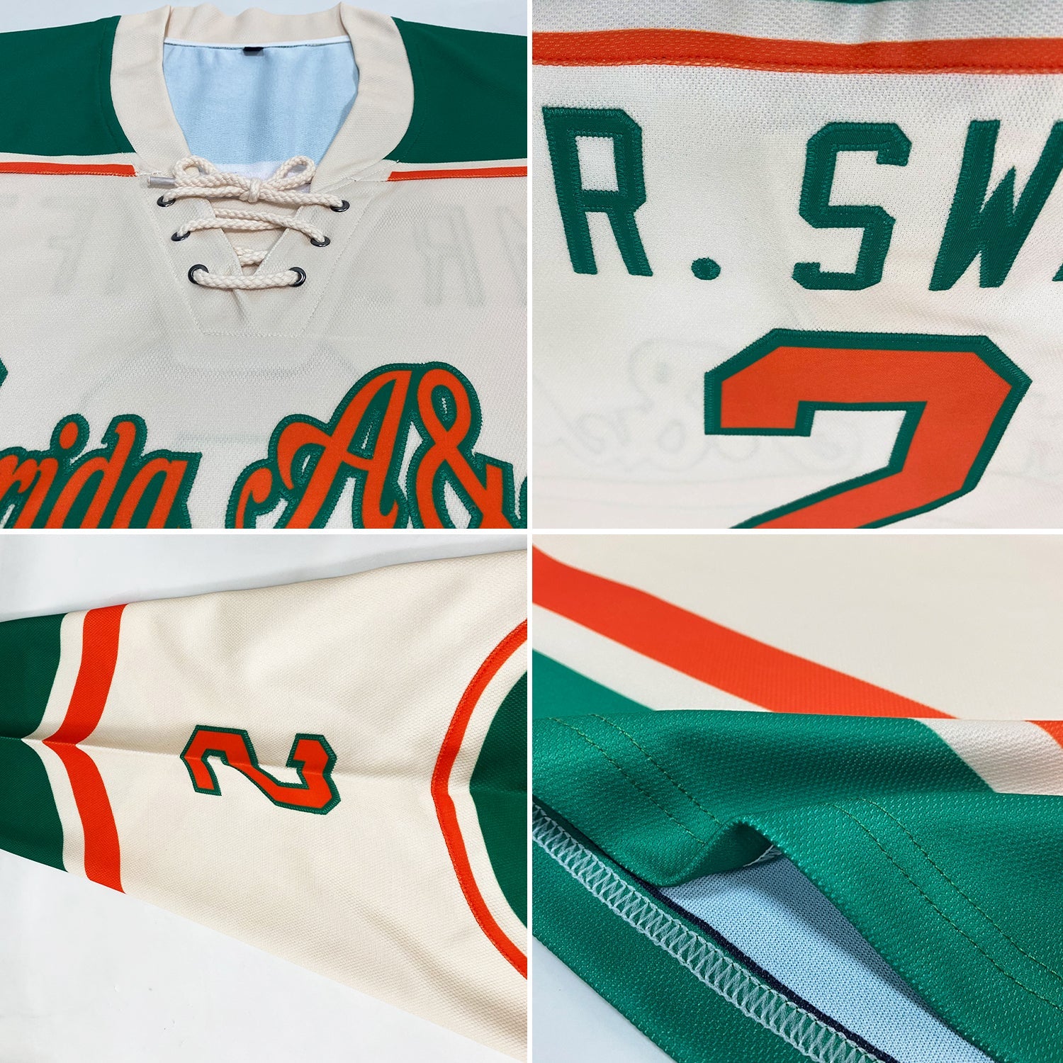 Custom Cream Orange-Kelly Green Hockey Lace Neck Jersey - Sky-Custom