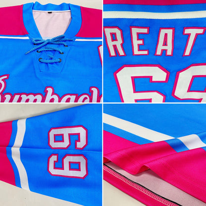Custom Sky Blue White-Pink Hockey Lace Neck Jersey - Sky-Custom