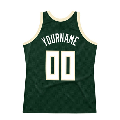Custom Hunter Green White-Cream Authentic Throwback Basketball Jersey - Sky-Custom
