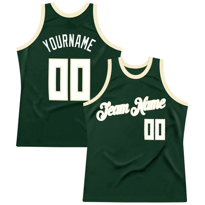 Custom Hunter Green White-Cream Authentic Throwback Basketball Jersey - Sky-Custom